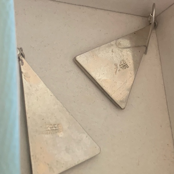 Silver, Abalone Triangle Drop Earrings. - Picture 2 of 8